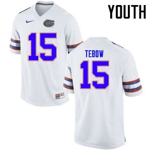 Youth Florida Gators #15 Tim Tebow NCAA Nike White Authentic Stitched College Football Jersey IJH0762RC